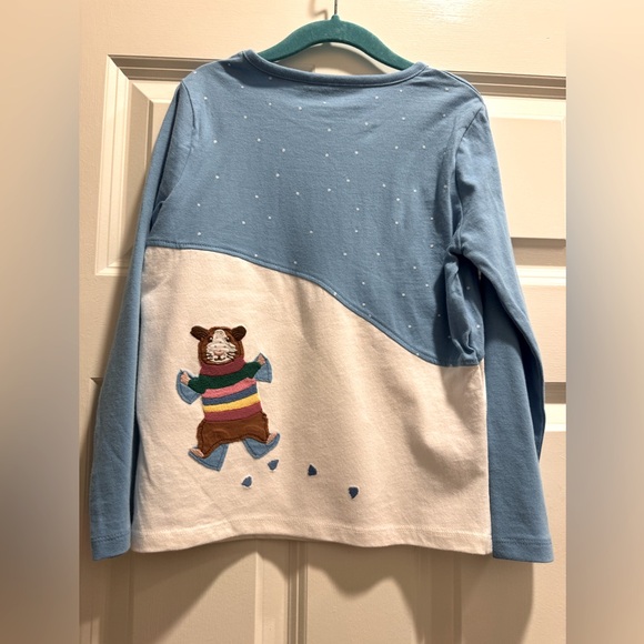 Mini Boden NWT SZ 6/7Y Blue and White Kids Shirt with Winter Otter - Picture 3 of 5